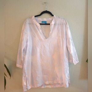 Fresh Produce Sheer Ice Blue Floral Lightweight Split Hem V Neck Coastal…